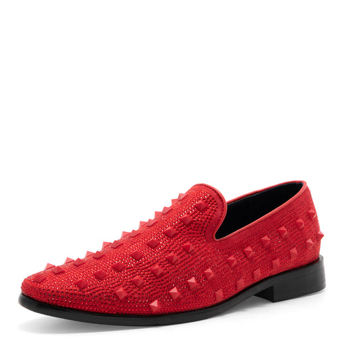 Francisco - Red All-over Pyramid Ornament Detail Dress Loafers for Men